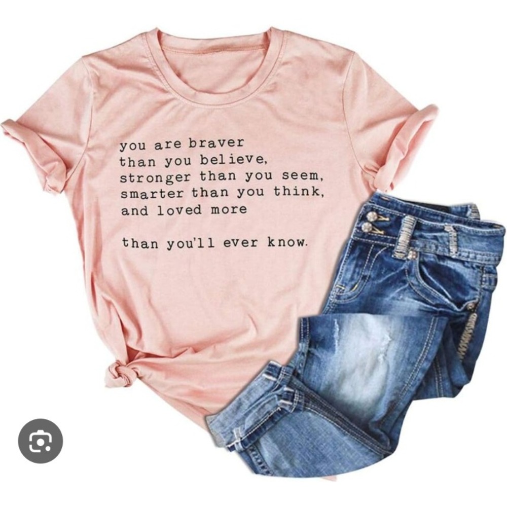 Peach Graphic Quote T-Shirt Braver Stronger Smarter Varsity Stripe XL NEW